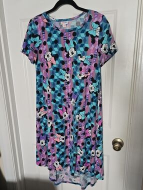 LuLaRoe Minnie Mouse Geometric Print Dress in Teal, Lavender, Pink